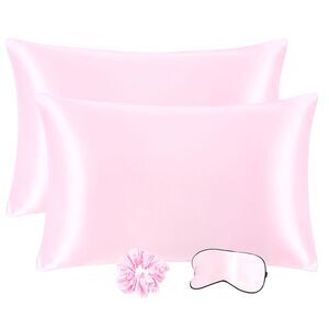 Set of 2 Queen Satin Pillowcase Durable&Soft Zippered Pink